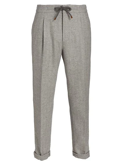 商品Brunello Cucinelli|Herringbone Wool Drawstring Leisure-Fit Pants,价格¥4776,第1张图片