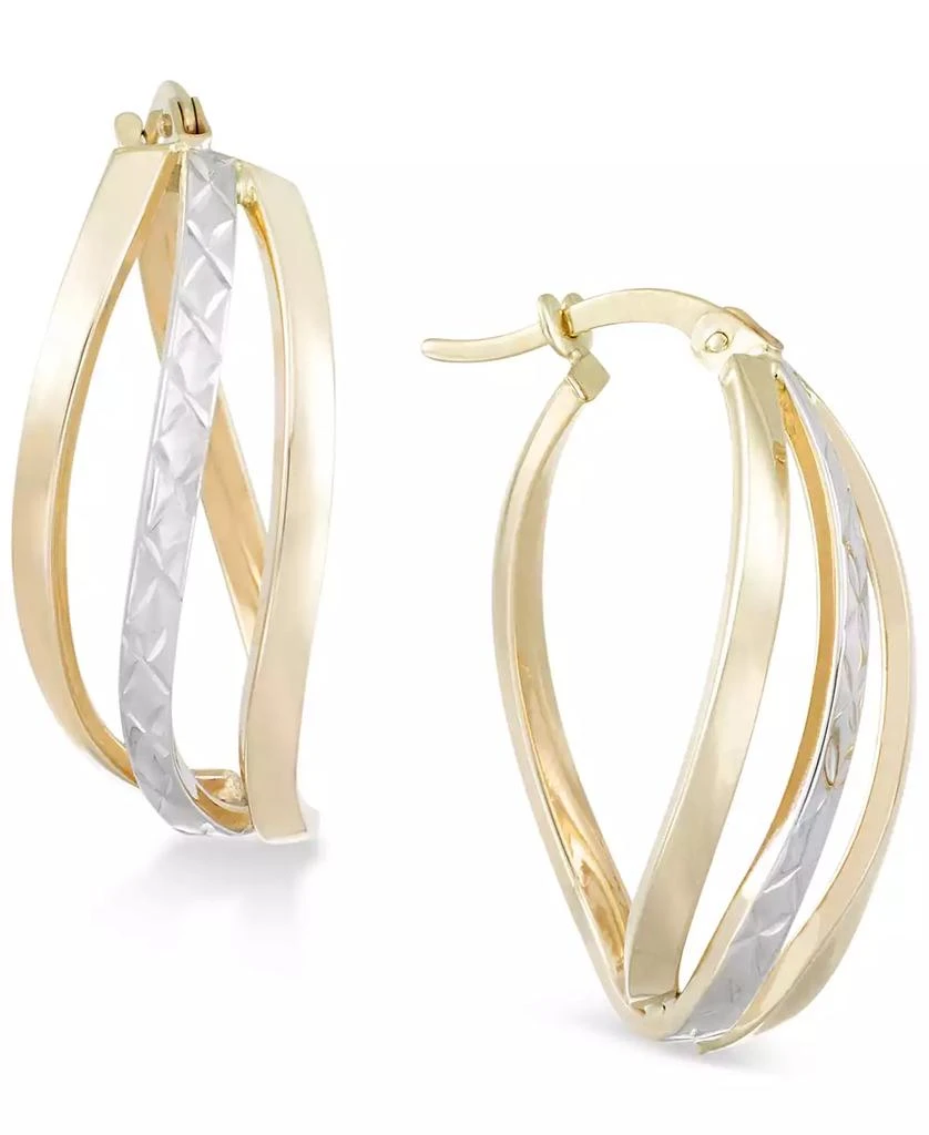 商品Macy's|Textured Two-Tone Wavy Hoop Earrings in 14k Gold and White Gold,价格¥2394,第1张图片