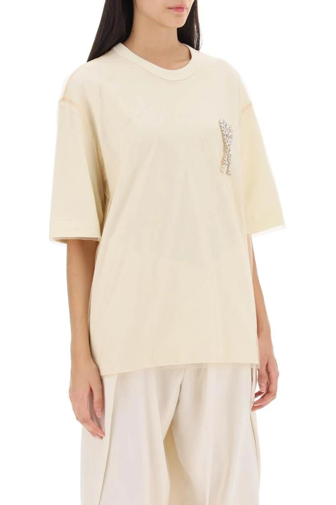 商品AMI|Jersey And Tulle T Shirt With Rhinestone Studded Logo,价格¥3643,第2张图片详细描述