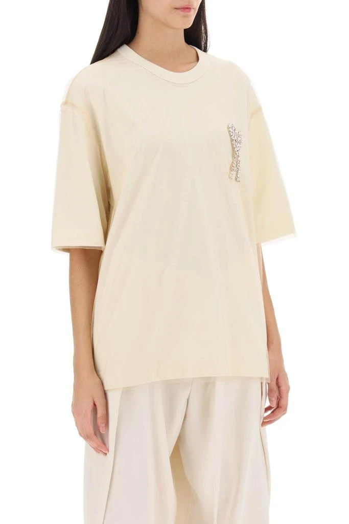 商品AMI|Jersey And Tulle T Shirt With Rhinestone Studded Logo,价格¥3594,第2张图片详细描述