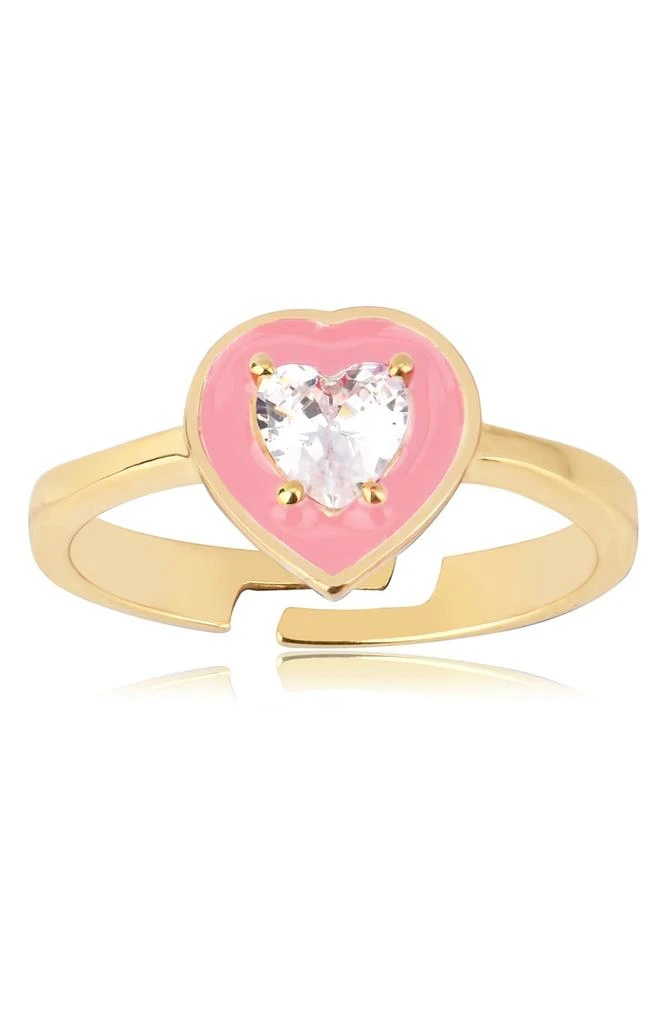 商品Gabi Rielle|14K Gold Plated Sterling Silver Pink Enamel CZ Heart Adjustable Ring,价格¥347,第1张图片