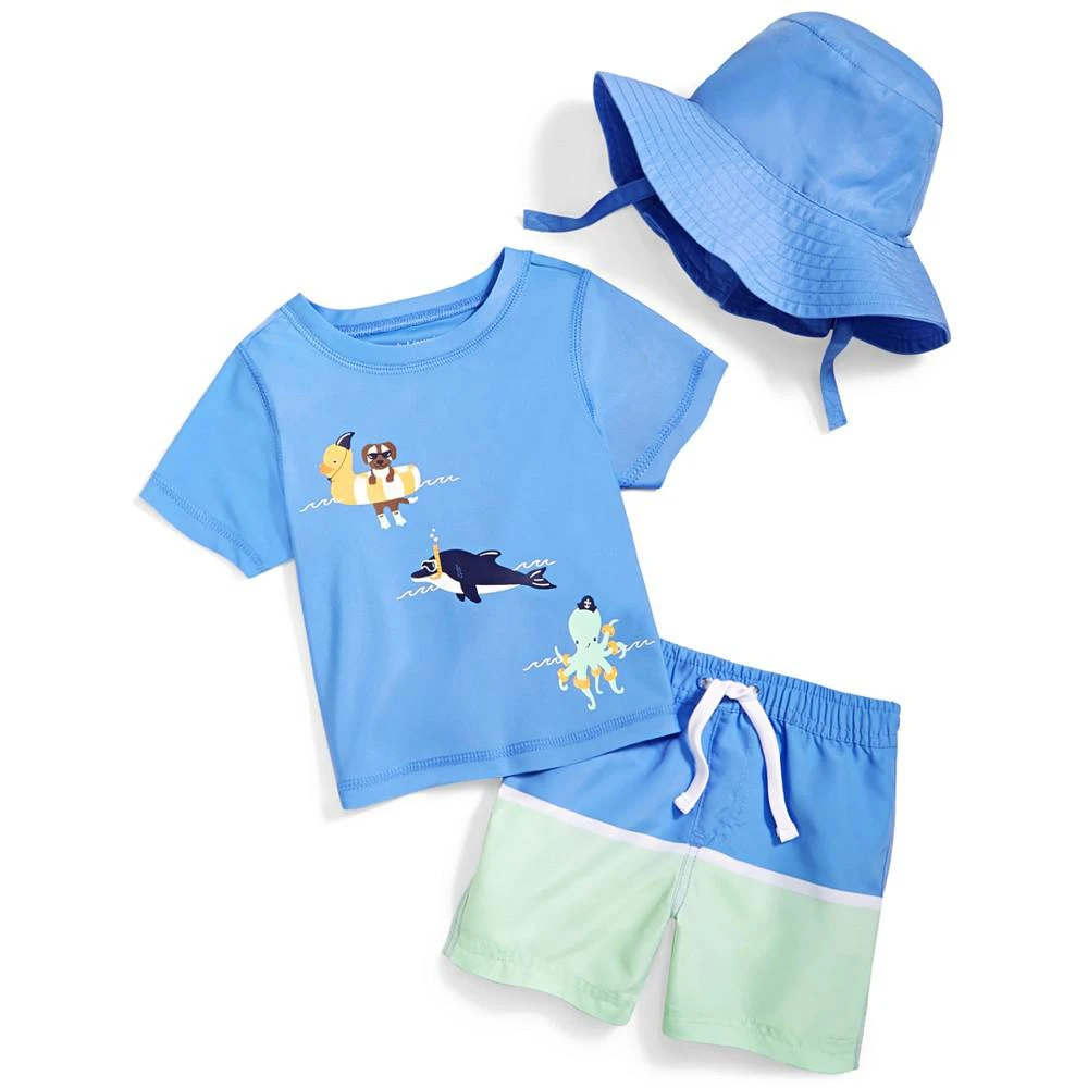 商品First Impressions|Baby Boys Floatie Friends Swim Shirt, Shorts and Hat, 3 Piece Set, Created for Macy's,价格¥72,第1张图片