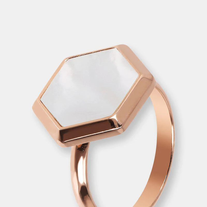 商品Bronzallure|Hexagonal Flat Stone Ring White Mother Of Pearl,价格¥974,第1张图片