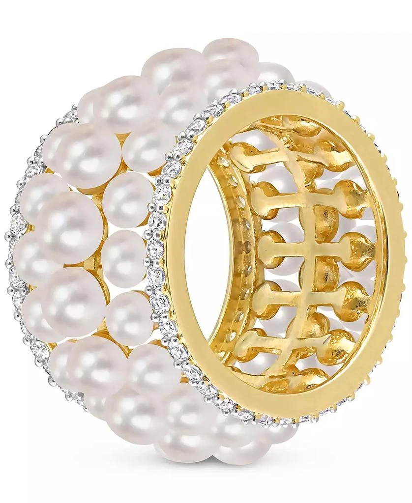 商品Macy's|Cultured Freshwater Pearl (3 - 4-1/2mm) & Lab-Created White Sapphire (1-3/5 ct. t.w.) Multirow Statement Ring in Yellow Rhodium-Plated Sterling Silver,价格¥2394,第3张图片详细描述