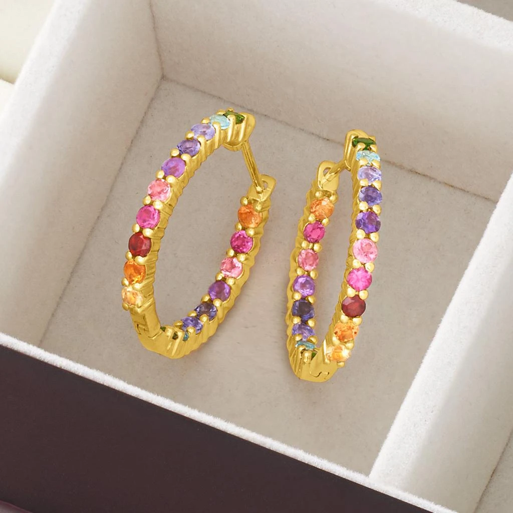 商品Ross-Simons|Multi-Gemstone Inside-Outside Hoop Earrings in 18kt Gold Over Sterling,价格¥829,第3张图片详细描述