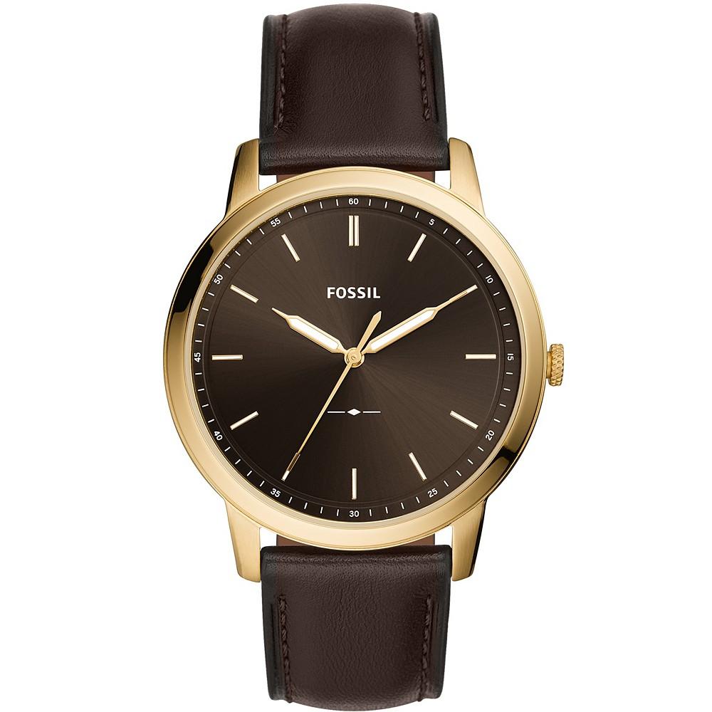 Men's Minimalist Brown Leather Strap Watch 44mm商品第1张图片规格展示