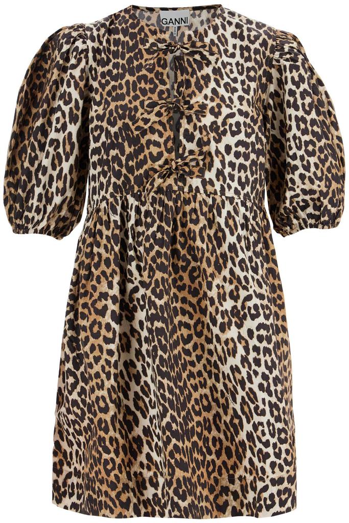 Ganni printed tie string poplin mini dress Beige 36