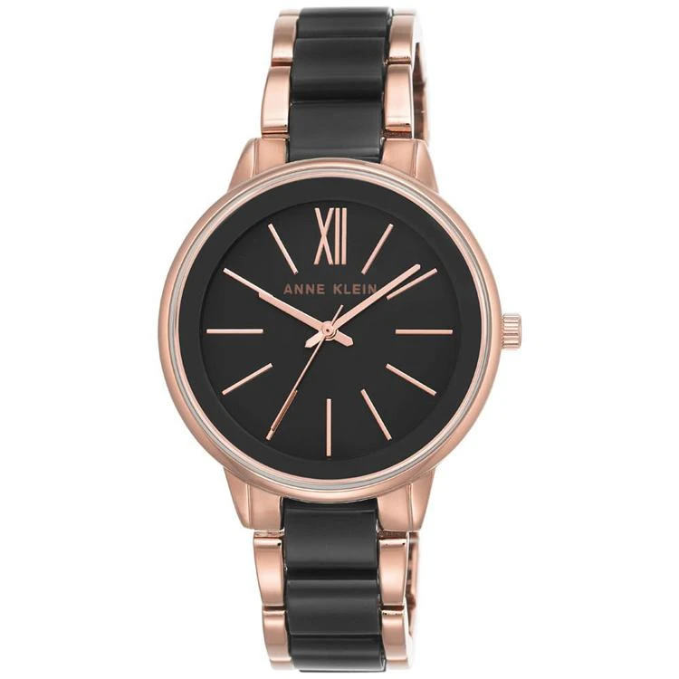 商品Anne Klein|Women's Rose Gold-Tone and Black Bracelet Watch 37mm,价格¥365,第1张图片