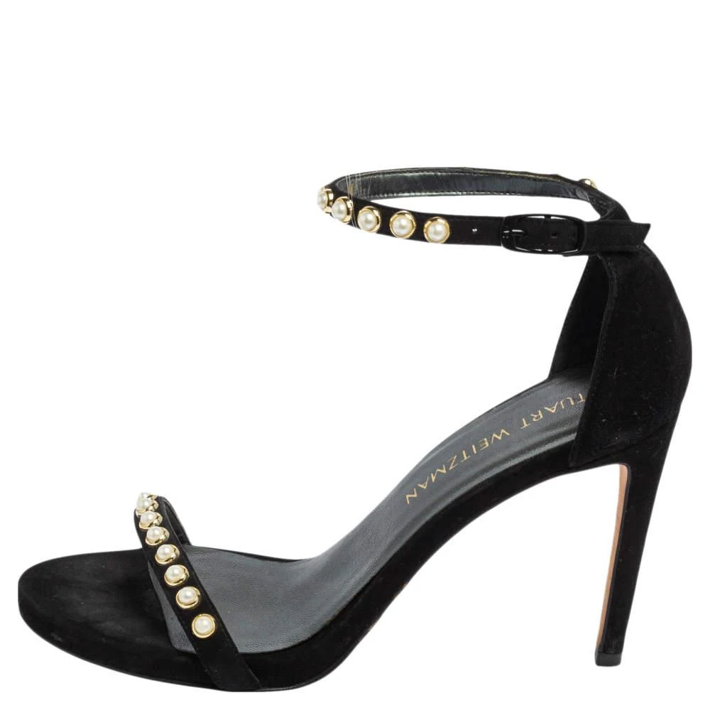 商品[二手商品] Stuart Weitzman|Stuart Weitzman Black Suede Faux Pearl Embellished Nudist Sandals Size 37.5,价格¥801,第2张图片详细描述