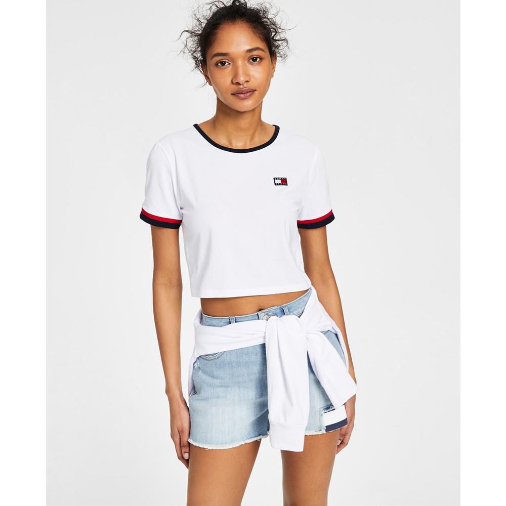 商品Tommy Jeans|Women's Flag Patch Cropped T-Shirt,价格¥87,第1张图片