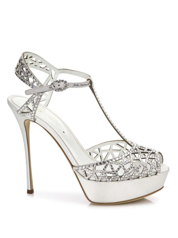 商品Sergio Rossi|Tresor Crystal & Satin T-Strap Platform Sandals,价格¥3499,第5张图片详细描述