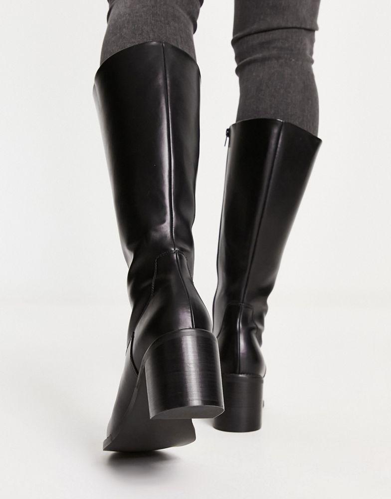 ASOS DESIGN heeled chelsea calf boot in black faux leather商品第2张图片规格展示