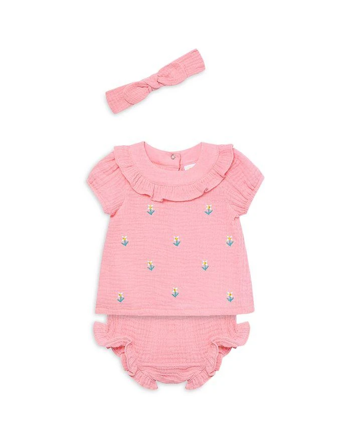商品Little Me|Girls' Floral Embroidered Cotton Gauze Top, Bloomers & Headband Set - Baby,价格¥153,第3张图片详细描述
