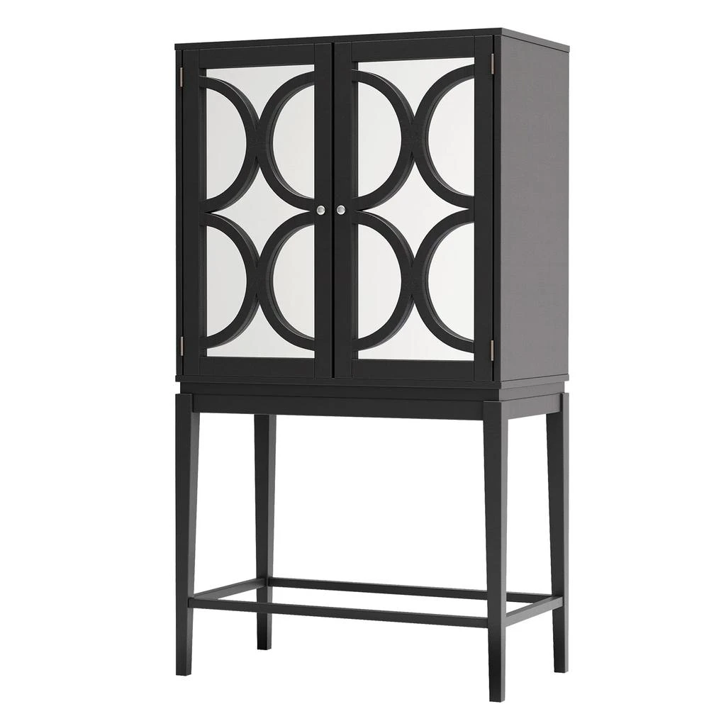 商品Streamdale Furniture|Streamdale Solid Wood Wine Cabinet with Glass Holder & Mirror Doors,价格¥3892,第2张图片详细描述