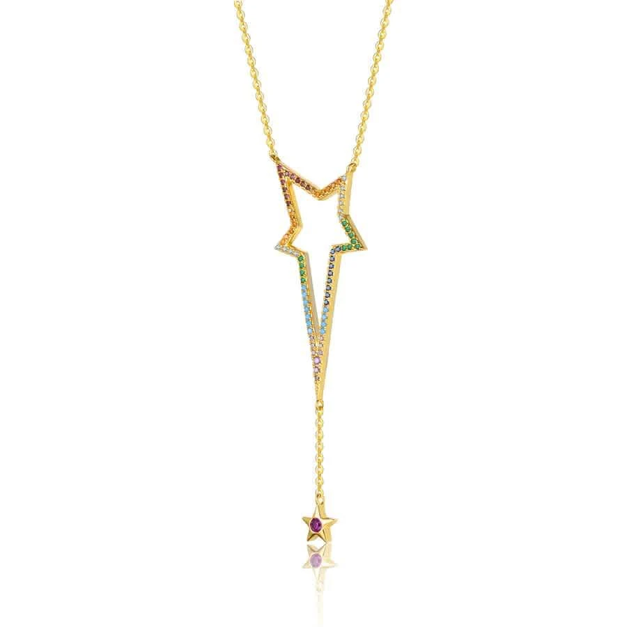商品Rachel Glauber|Sterling Silver 14K Gold Plated Multi Color Cubic Zirconia Spring Ring Star Necklace,价格¥743,第2张图片详细描述
