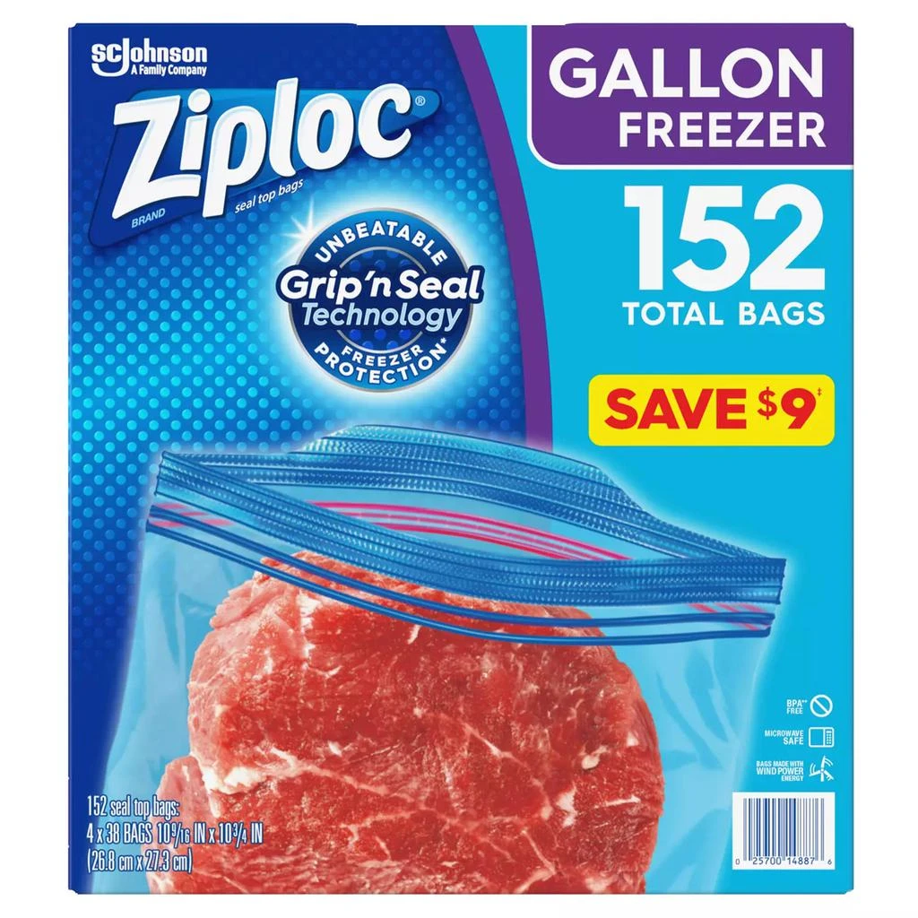 商品Ziploc|Ziploc Gallon Freezer Bags with New Stay Open Design, 152 ct.,价格¥101,第1张图片详细描述