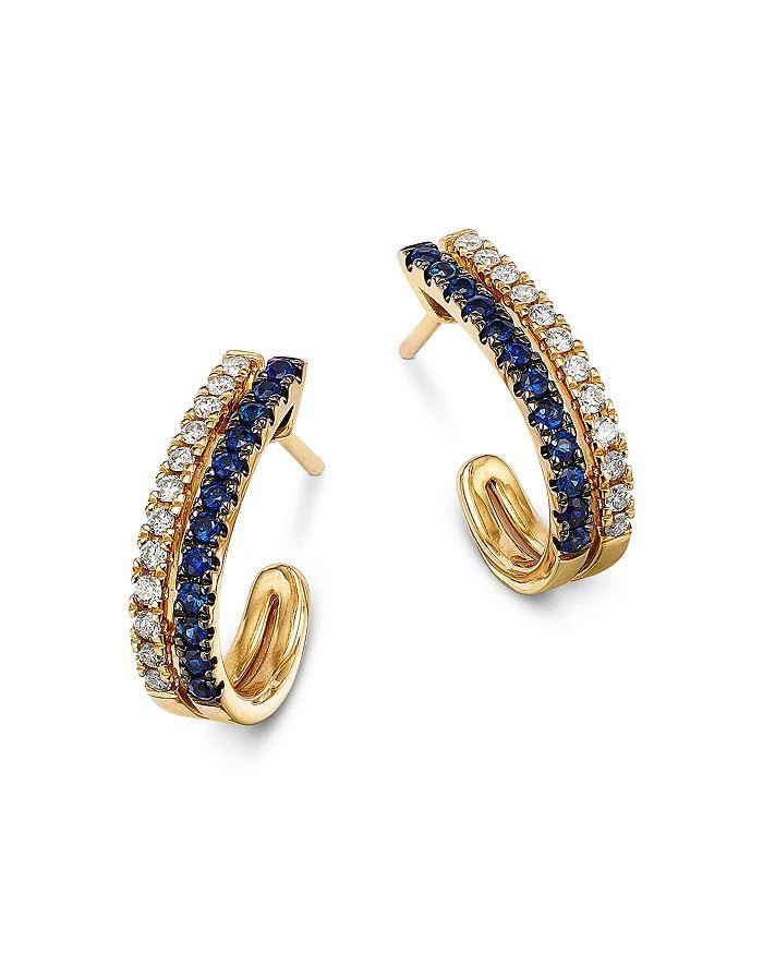 商品Bloomingdale's Fine Collection|Blue Sapphire & Diamond Two Row Huggie Hoop Earrings in 14K Yellow Gold,价格¥25714,第1张图片详细描述