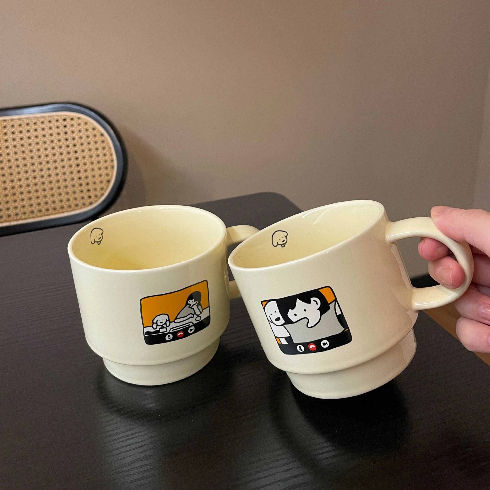 商品[国内直发] YeeCollene|复古卡通小狗咖啡杯ins高颜值奶油马克杯简约家用闺蜜情侣陶瓷杯水杯,价格¥60,第1张图片