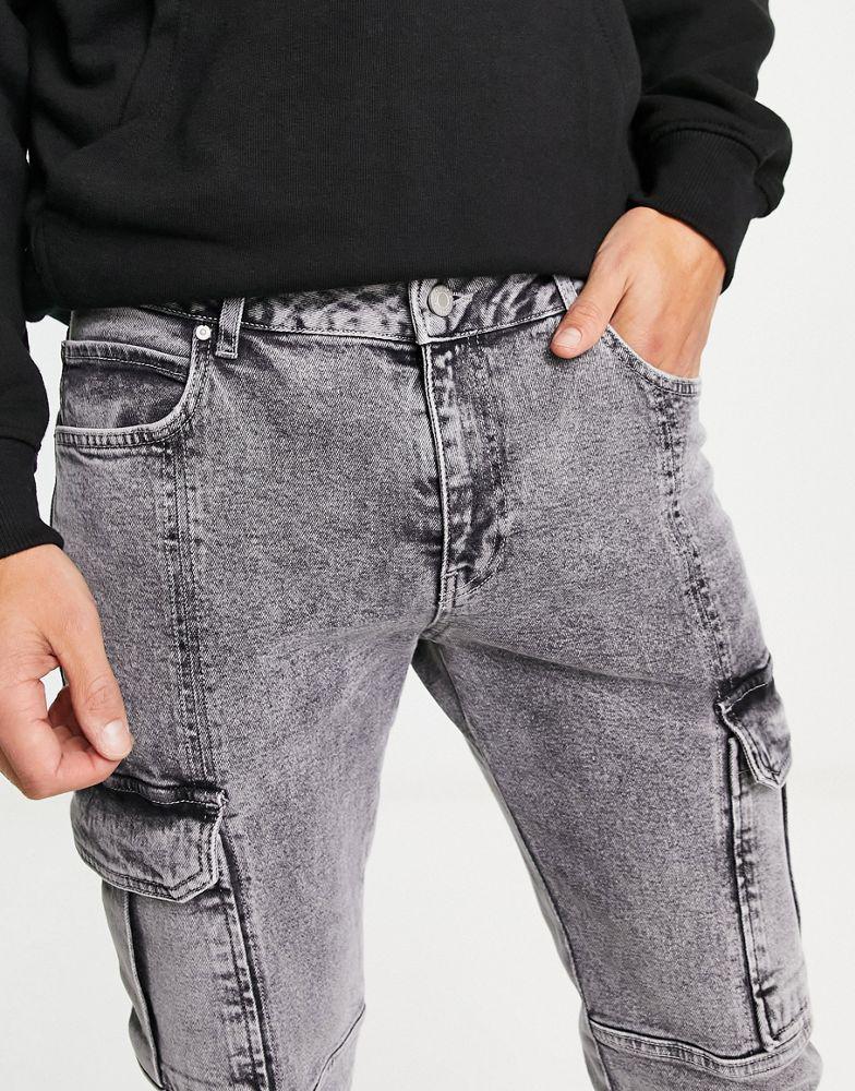 ASOS DESIGN skinny jeans in grey with cargo detail商品第3张图片规格展示