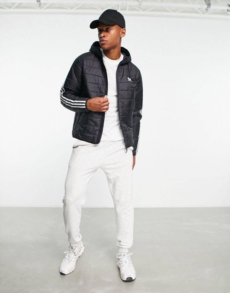 adidas Originals Adicolor 3 stripe hooded puffer jacket in black商品第4张图片规格展示