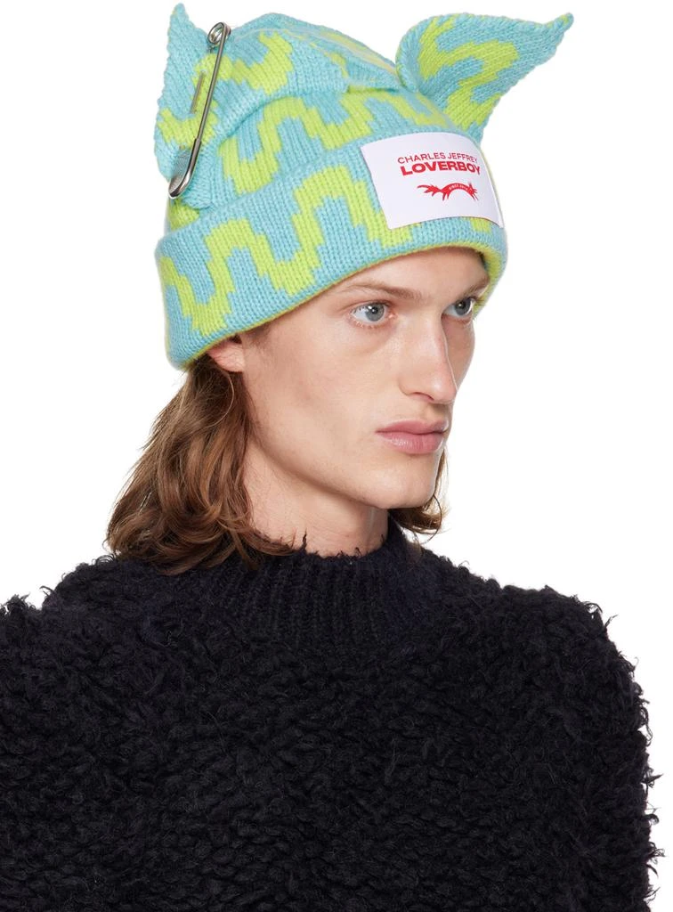 商品Charles Jeffrey Loverboy|SSENSE Exclusive Blue Chunky Punk Ears Beanie,价格¥1009,第2张图片详细描述