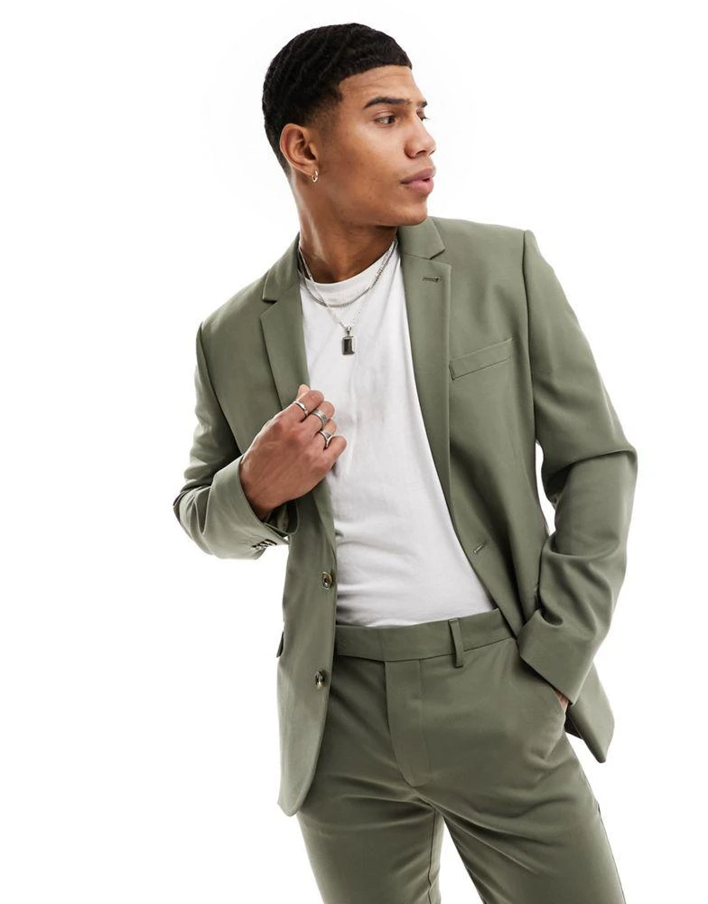 商品ASOS|ASOS DESIGN skinny suit jacket in khaki twill,价格¥831,第1张图片