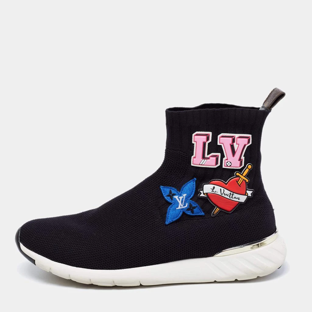 商品[二手商品] Louis Vuitton|Louis Vuitton Black Knitted Fabric Black Heart High Top Sneakers Size 41,价格¥2496,第1张图片