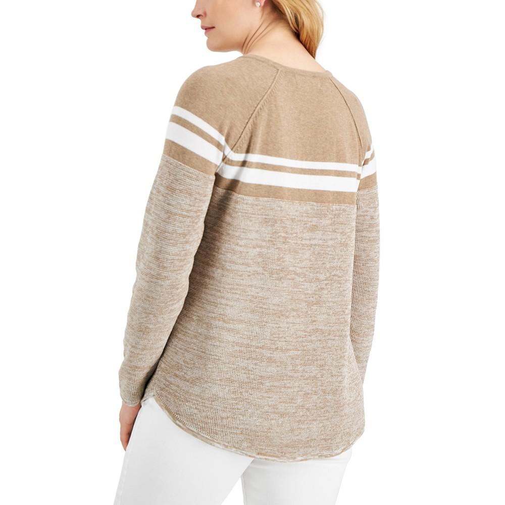 Women's Cotton Colorblocked Sweater, Created for Macy's商品第2张图片规格展示
