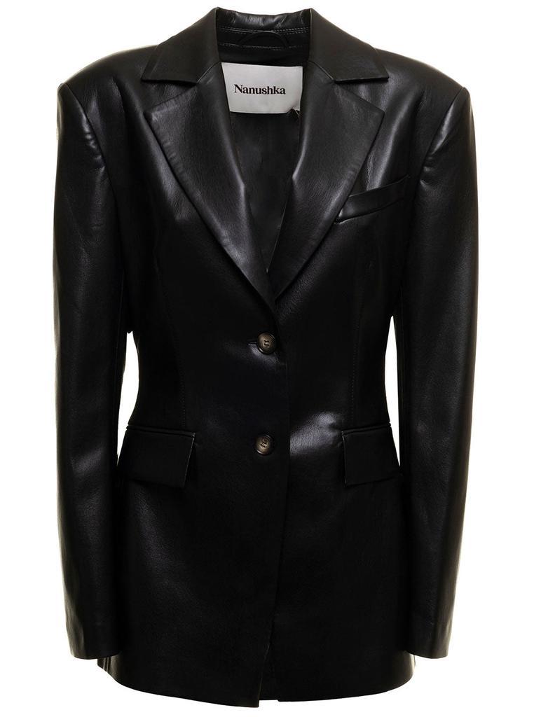 商品Nanushka|Hathi Black Vegan Leather Blazer Nanushka Woman,价格¥4489,第1张图片