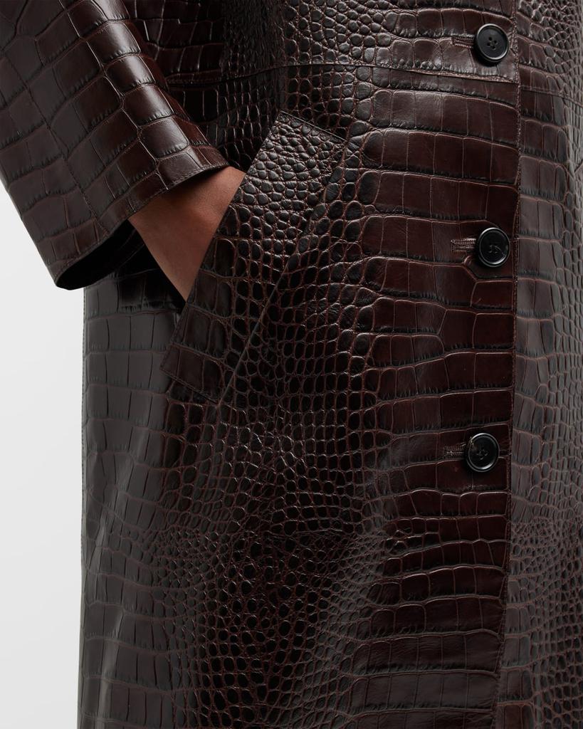 Balmacaan Crocodile Embossed Leather Coat商品第5张图片规格展示