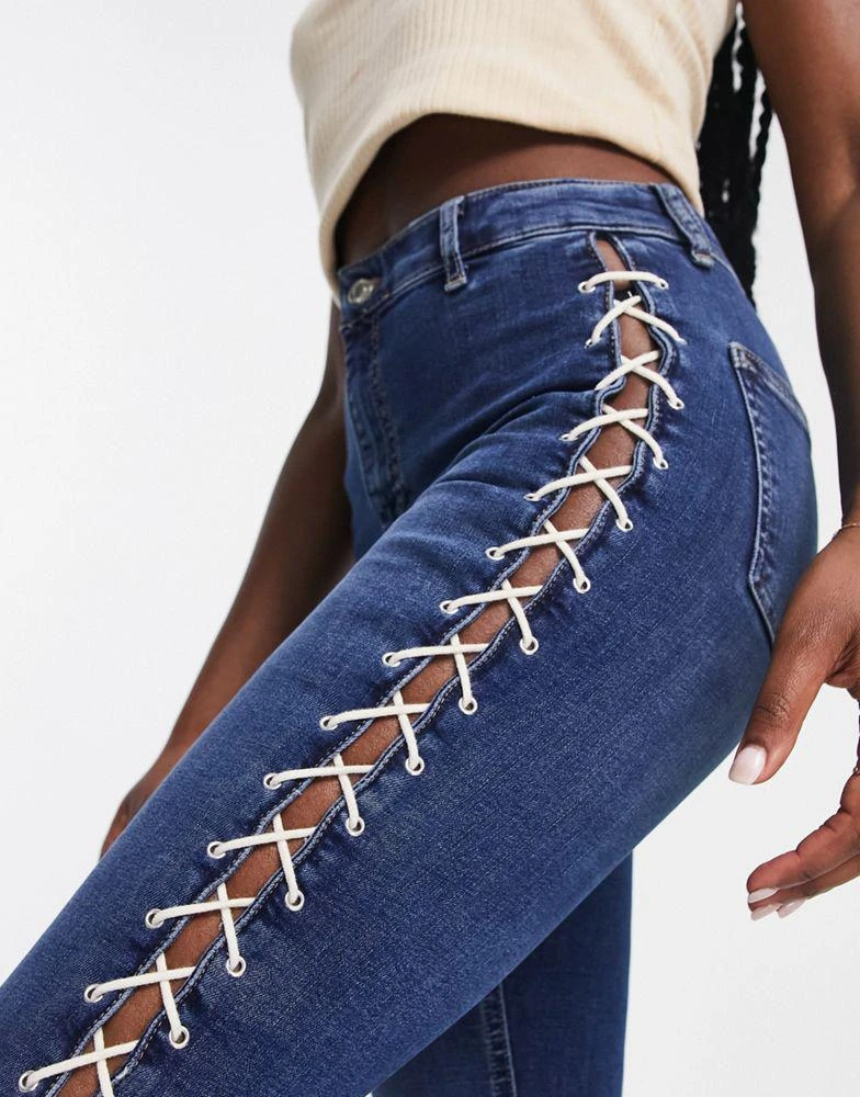 商品Topshop|Topshop Y2K lace up Jamie flare jeans in indigo,价格¥247,第4张图片详细描述
