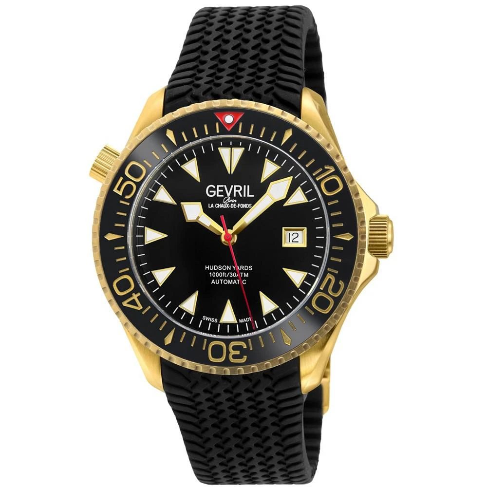 商品Gevril|Men's Hudson Yards Swiss Automatic Black Rubber Strap Watch,价格¥6199,第1张图片