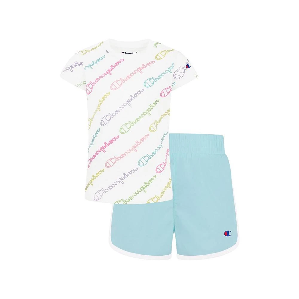 商品CHAMPION|Little Girls All Over Print T-shirt and Woven Shorts Set, 2 Piece,价格¥59,第1张图片