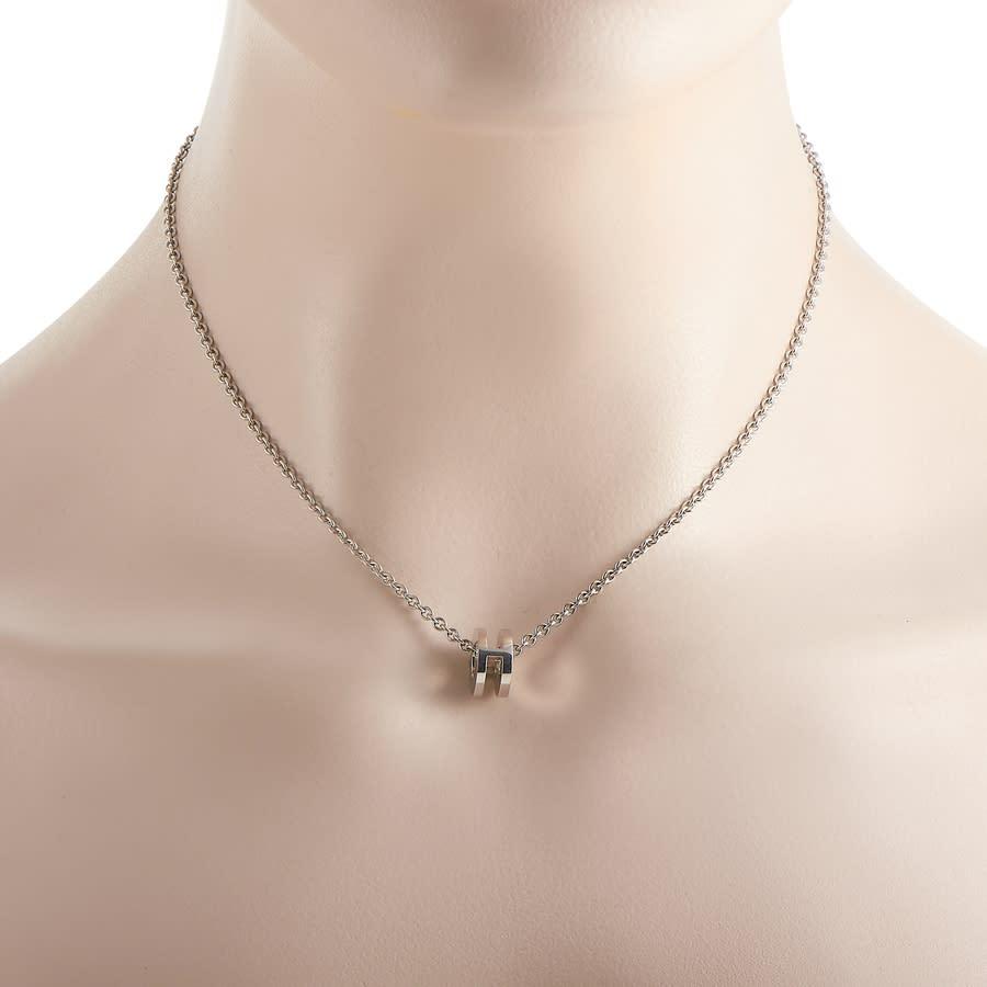 Pre-Owned Herm xE8 s 18K White Gold Circle Pendant Necklace商品第3张图片规格展示