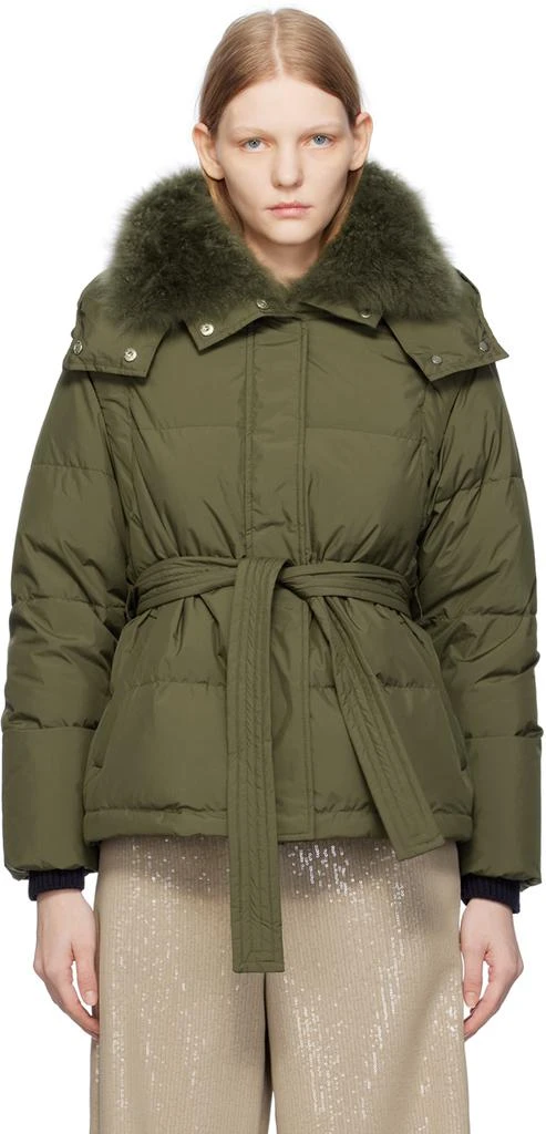 商品Yves Salomon|Green Belted Down Jacket,价格¥4936,第1张图片