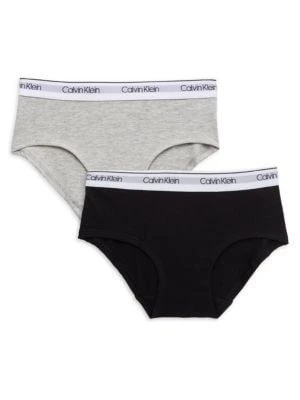 商品Calvin Klein|Girl's 2-Pack Logo Hipster Briefs,价格¥76,第1张图片