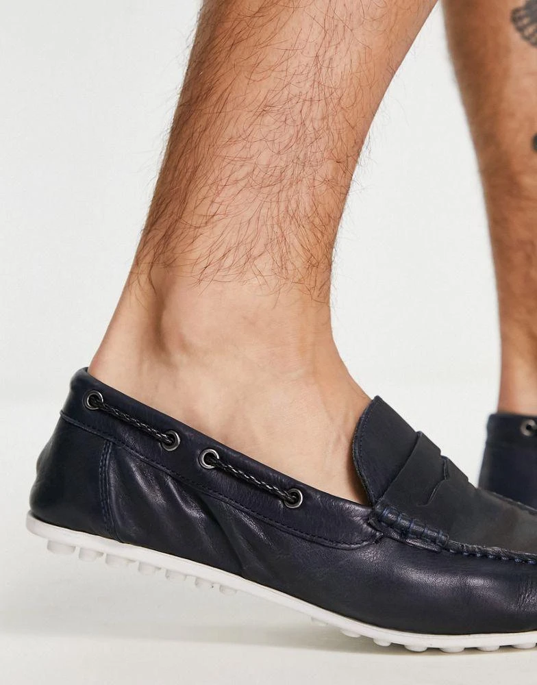 商品Hugo Boss|Silver Street leather saddle loafer in navy,价格¥248,第3张图片详细描述