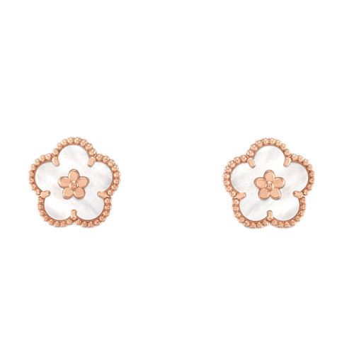  Van Cleef & Arpels/梵克雅宝 Lucky Spring系列 18K金玫瑰金白色珍珠母贝梅花形状耳钉VCARP7RU00商品第1张图片规格展示