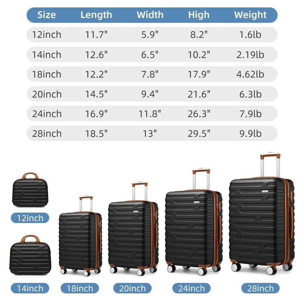 商品BreeBe|Luggage Sets 6 Piece Hardside Expandable Suitcases with Two Cosmetic Cases Spinner Wheels TSA Lock,价格¥2116,第2张图片详细描述