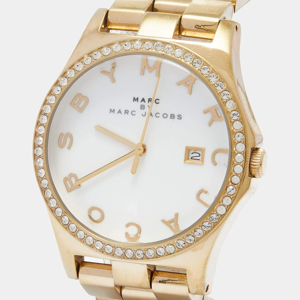 商品[二手商品] Marc Jacobs|Marc by Marc Jacobs White Gold PVD Coated Stainless Steel Crystal Embellished MBM3045 Henry Women's Wristwatch 38 MM,价格¥810,第2张图片详细描述