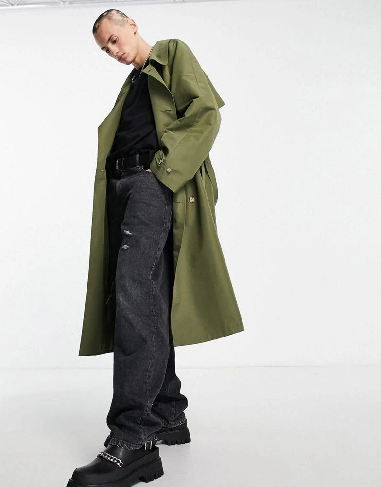 商品ASOS|ASOS DESIGN oversized trench coat in khaki,价格¥385,第1张图片