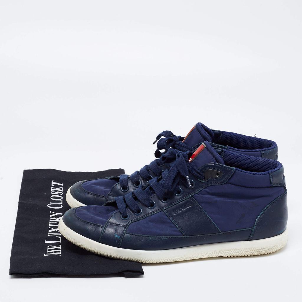 Prada Sport Navy Blue Nylon And Leather Mid Top Sneakers Size 43.5商品第9张图片规格展示