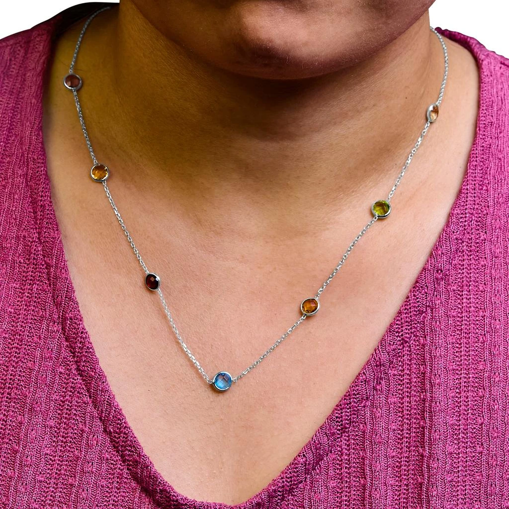 商品Haus of Brilliance|14K White Gold Bezel Set Mixed Gemstone 7 Station Adjustable 18"-24" Necklace,价格¥35793,第4张图片详细描述