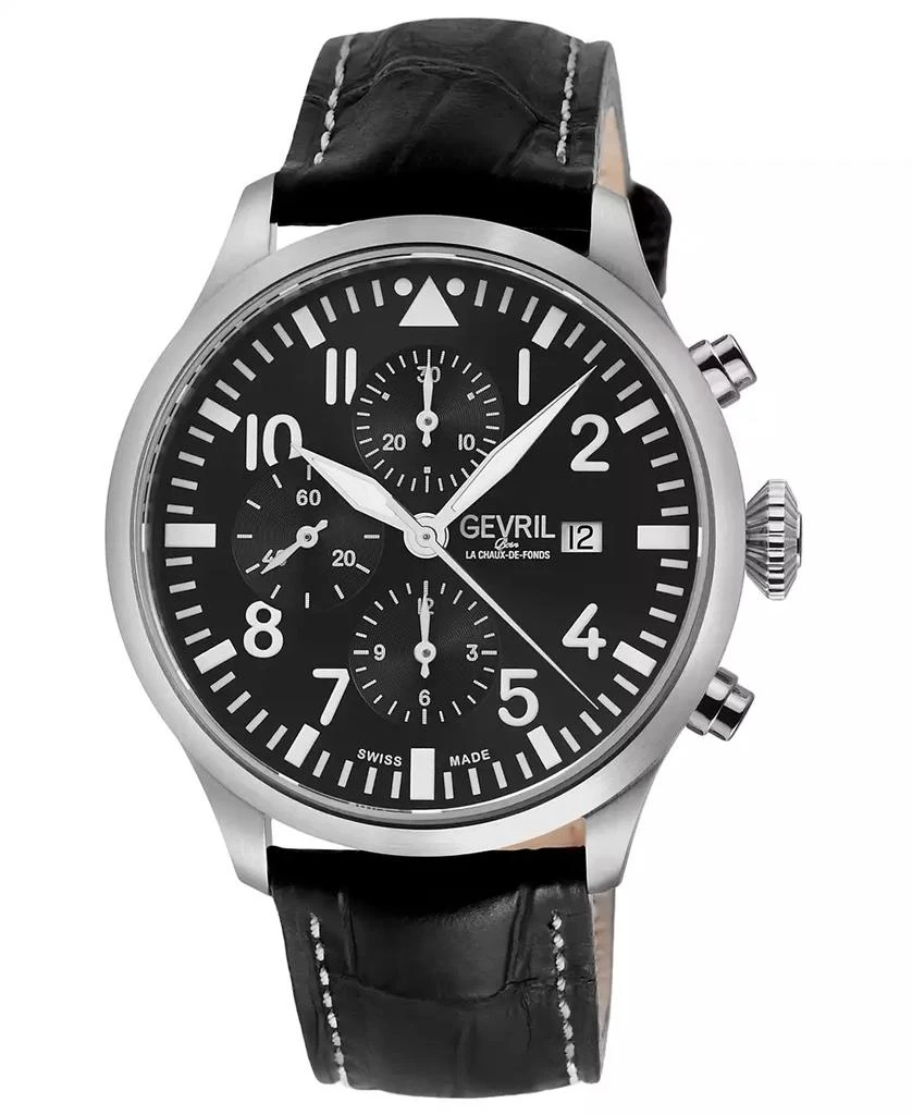 商品Gevril|Men's Vaughn Swiss Automatic Black Italian Leather Strap Watch,价格¥9689,第1张图片