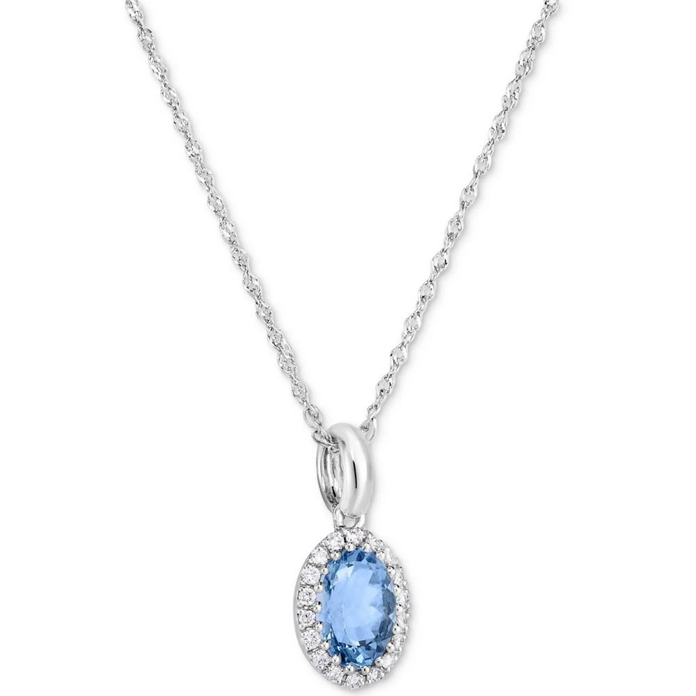 商品Macy's|Aquamarine (5/8 ct. t.w.) & Diamond (1/10 ct. t.w.) Oval Halo Pendant Necklace in 14k White Gold, 16" + 2" extender,价格¥9963,第2张图片详细描述
