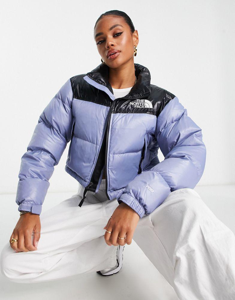 The North Face Nuptse cropped down jacket in blue and black商品第1张图片规格展示