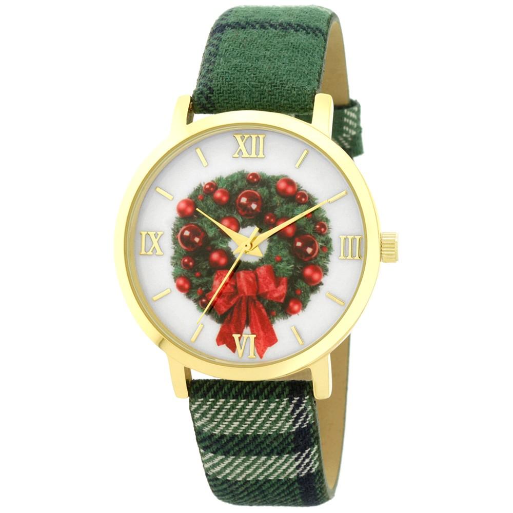 Women's Green Plaid Fabric Strap Watch 40mm, Created for Macy's商品第1张图片规格展示