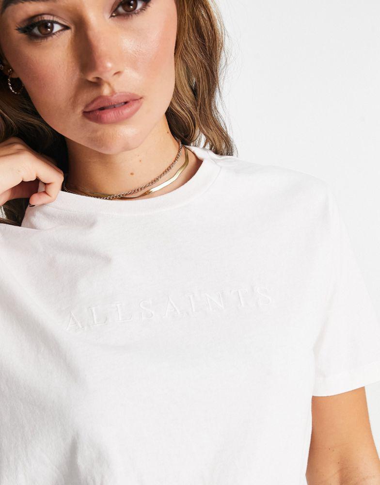 AllSaints Pippa boyfriend t-shirt with embroidered logo in white商品第1张图片规格展示