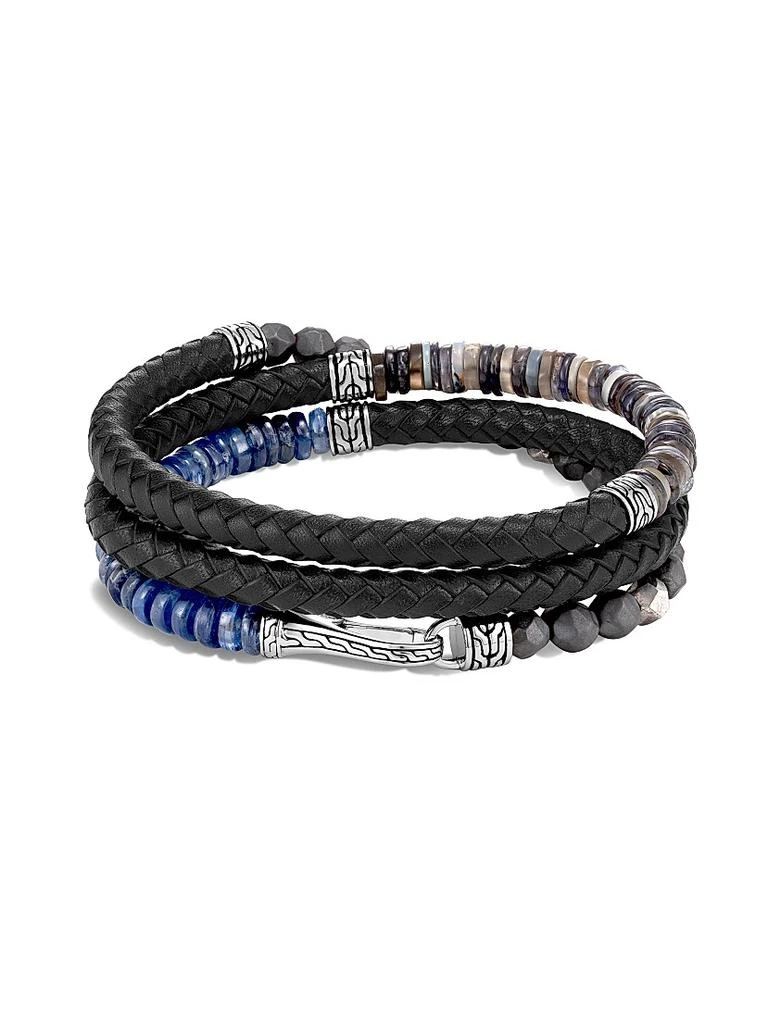 商品John Hardy|Chain Collection Multi-Stone, Sterling Silver & Leather Wrap Bracelet,价格¥6267,第1张图片