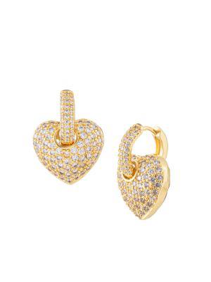 Luxe Goldtone & Crystal Heart Huggie Earrings商品第1张图片规格展示